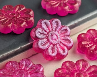 6pcs: Magenta Glitz 18mm Daisy, Czech Glass Flower Beads, CG-FL-DS18-31