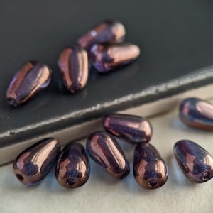 25pcs: Lumi Purple 10x6mm Smooth Teardrop, Long-Drilled Czech Glass Beads, CG-P-TD10x6-1