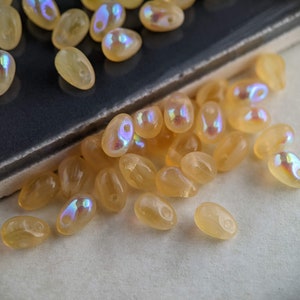 50pcs: Melted Butter AB 6x4mm Top-Drilled Teardrop, Small Czech Glass Drop Beads in Translucent Yellow, CG-P-TR6x4-7