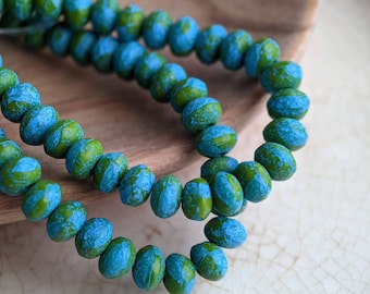 30pcs: Terrestrial 5x3mm Firepolished Rondelle, Czech Glass Beads in Blue and Green, CG-FP-DO5x3-13