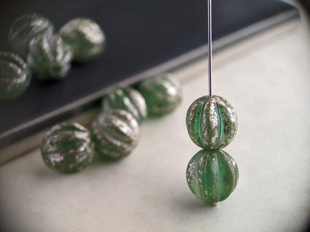 10pcs: Mercury Celadon 10mm Melon Round, Czech Glass Beads in Clear ...