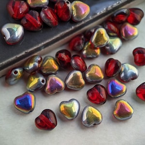 40pcs: Clear Red with One Side Metallic 6mm Simple Heart, Czech Glass Beads, CG-H-S6-3