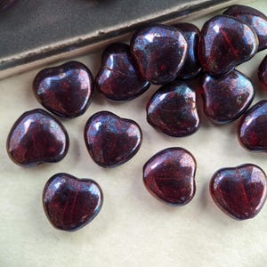 25pcs: Clear Red with Dark Luster 8mm Simple Heart, Czech Glass Beads, CG-H-S8-2
