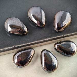 12pcs: Metallic Gunmetal 13x10mm Flat Teardrop, Czech Glass Briolette Beads, CG-P-FT13x10-4