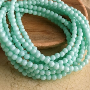 50pcs: Opaque Mint 3mm Round Druk, Small Czech Glass Beads in Light Green, CG-P-R3-6