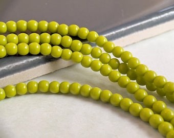 50pcs: Chartreuse Green 3mm Round Druk, Small Czech Glass Beads, CG-P-R3-48