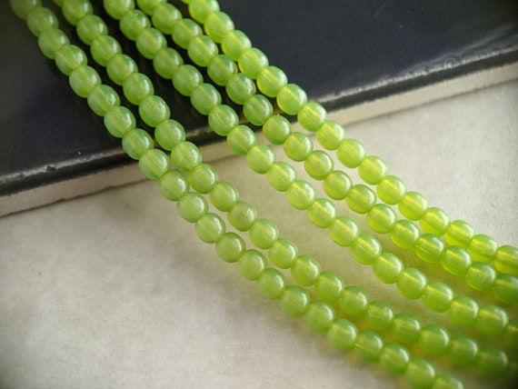 50pcs: Lime Green Opal 3mm Round Druk, Small Czech Glass Beads, CG-P-R3-33