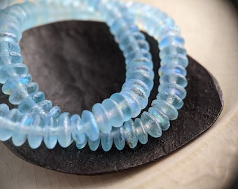 50pcs: Etched Ice Blue AB 6mm Smooth Rondelle, Czech Glass Disc Beads, CG-P-DI6-20