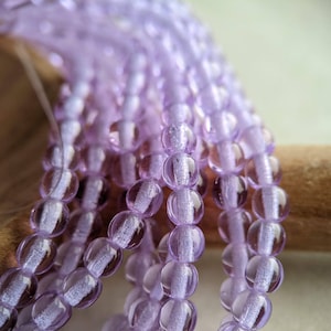 50pcs: Transparent Lavender 4mm Round Druk, Pressed Czech Glass Beads, Light Purple, CG-P-R4-7