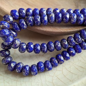 30pcs: Indigo with Gold Flecks 5x3mm Firepolished Rondelle, Czech Glass Beads, CG-FP-DO5x3-21