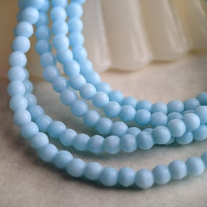50pcs: Clear Sky 3mm Round Druk, Small Czech Glass Beads in Opaque Blue, CG-P-R3-3