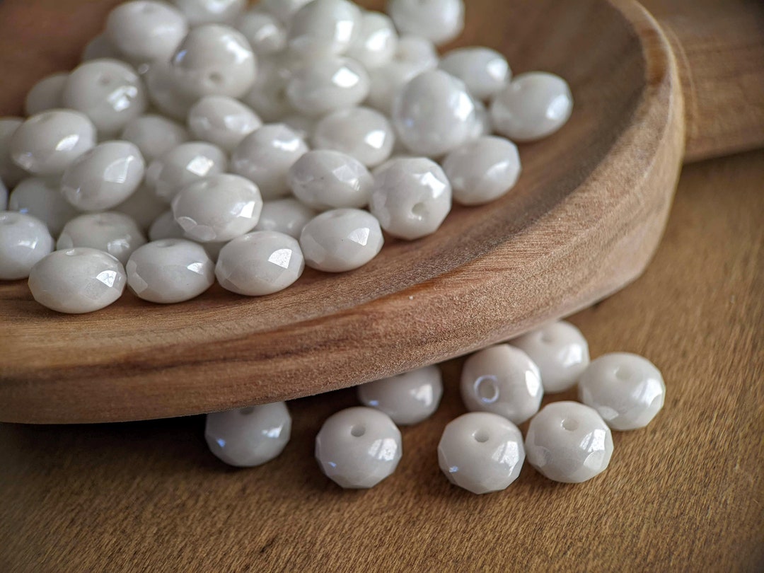 White Luster Color 30pcs: White Luster 7x4mm Firepolished Rondelle, Czech Glass Beads, Cg ...