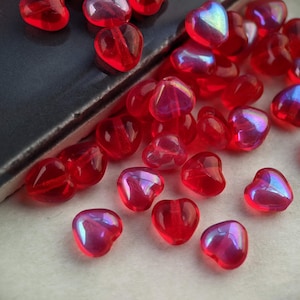 40pcs: Cherry Red AB 6mm Simple Heart, Czech Glass Beads, CG-H-S6-4
