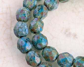 25pcs: Shipwreck Blue 6mm Firepolished Round, Faceted Czech Glass Beads, CG-FP-R6-10