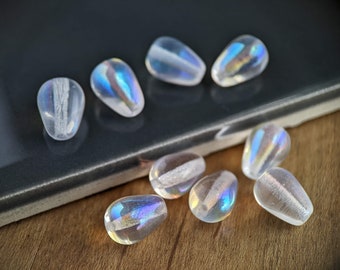 25pcs: Crystal Clear AB 10x6mm Smooth Teardrop, Long-Drilled Czech Glass Beads, CG-P-TD10x6-2