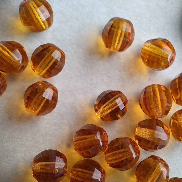 20pcs: Clear Wildflower Honey 8mm Disco Ball, Specially Faceted Round Firepolished Czech Glass Beads, Honey Colored, CG-FP-DB8-1