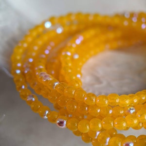 50pcs: Translucent Apricot AB 3mm Round Druk, Small Czech Glass Beads in Orange, CG-P-R03-12