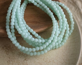 50pcs: Opaque Light Mint 3mm Round Druk, Small Czech Glass Beads in Green, CG-P-R3-7