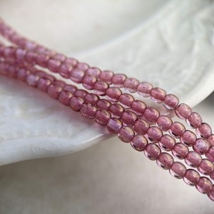 50pcs: Luxe Pink Luster 3mm Round Druk, Czech Glass Beads in Clear Pink with Gold Sheen, CG-P-R3-28