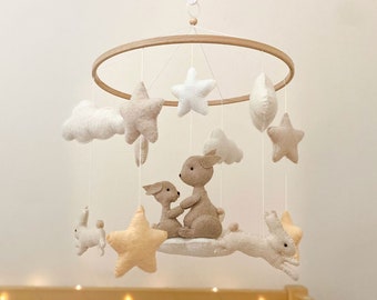 Baby Mobile with Bunnies, Handmade Cot Mobile for Kids Room, Nursery Mobile, Crib Mobile for Baby Shower Gift