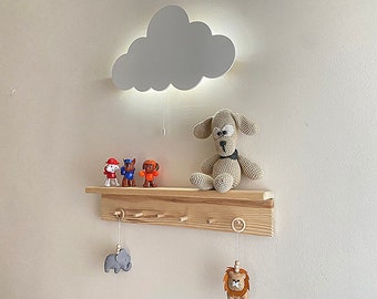 Cloud Wall Light, Personalized Wooden Wall Light, Nursery Cloud Night Light, Kids Room Night Light with Baby's Name