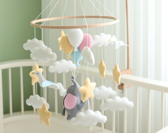 Elephant Nursery Mobile, Crib Mobile for Kids Room, Baby Mobile, Cot Mobile for Baby Shower Gift