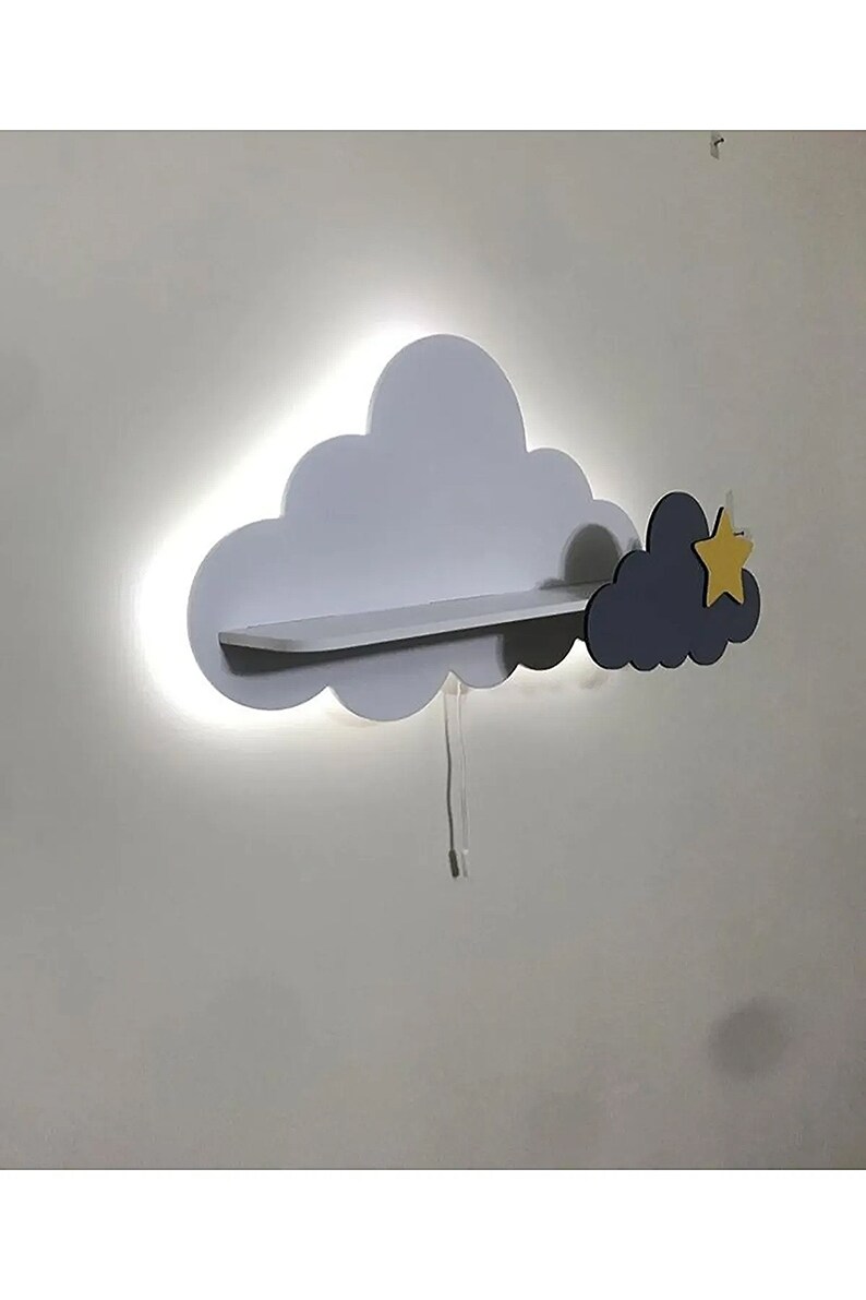 Nursery Cloud Shelf With Led Light, Cloud Shelf for Kids Room