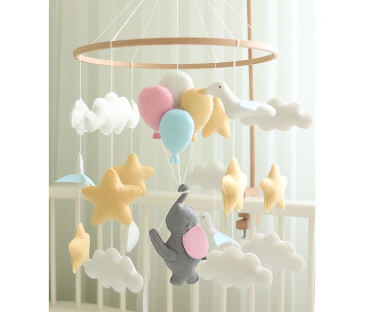 Elephant Nursery Mobile, Crib Mobile for Kids Room, Baby Mobile, Cot Mobile for Baby Shower Gift image 2