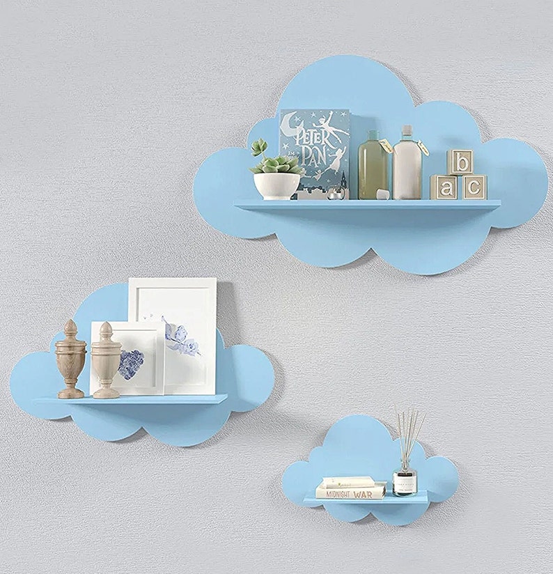 Nursery Cloud Shelves, Cloud Wall Shelves for Kids Room, Decorative Nursery Bookshelf, Cloud Shelf Blue