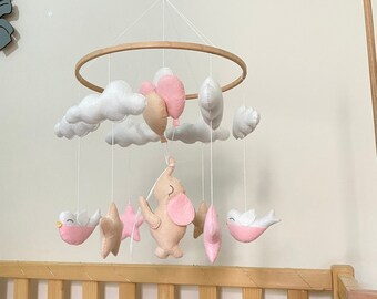 Nursery Mobile, Elephant Baby Mobile, Crib Mobile for Nursery Decoration, Cot Mobile for Baby Shower Gift