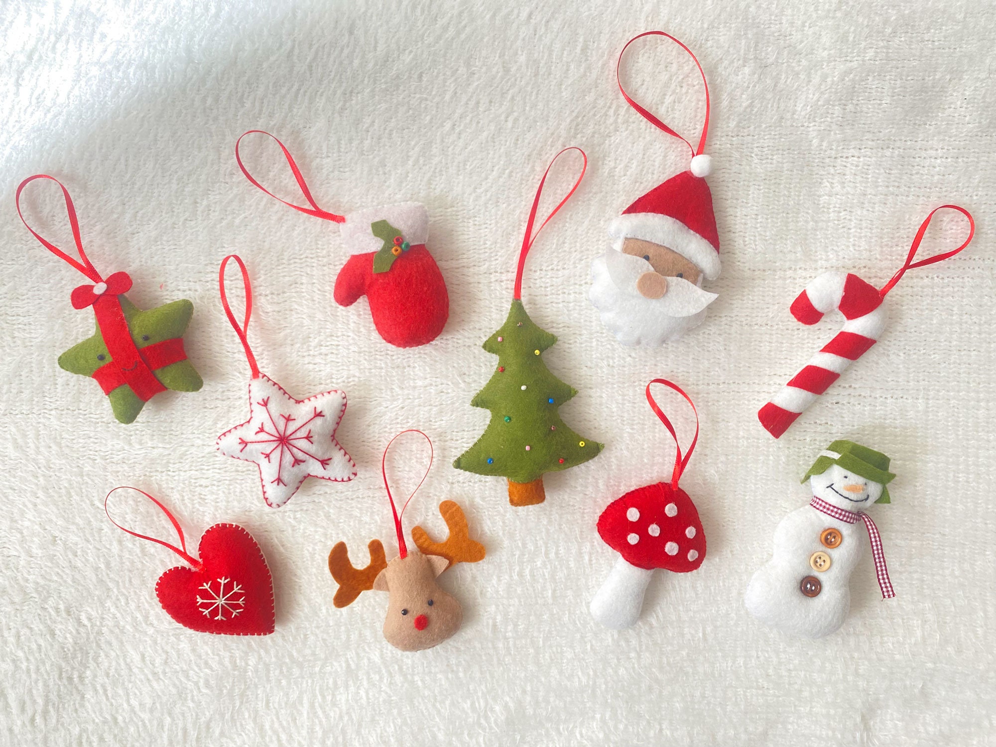 Christmas Ornaments, Set of 10 Christmas Box, Handmade Felt Ornaments ...