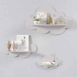 Nursery Cloud Shelves, Cloud Wall Shelves for Kids Room, Decorative Nursery Bookshelf, Cloud Shelf Gray