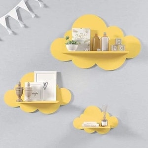 Nursery Cloud Shelves, Cloud Wall Shelves for Kids Room, Decorative Nursery Bookshelf, Cloud Shelf Yellow