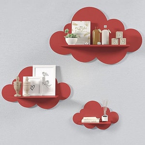 Nursery Cloud Shelves, Cloud Wall Shelves for Kids Room, Decorative Nursery Bookshelf, Cloud Shelf Red