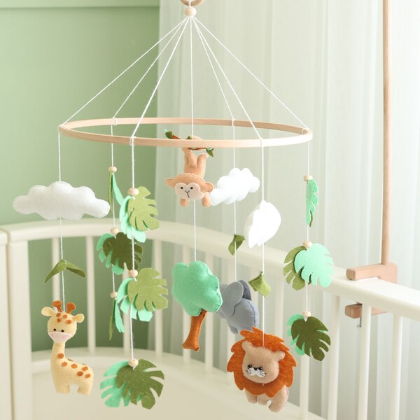 Safari Baby Mobile, einzigartiges handgemachtes Dschungel Kinderzimmer Mobile, Safari Krippe Mobile für Kinderzimmer Dekoration, Kinderbett Mobile für Babypartygeschenk