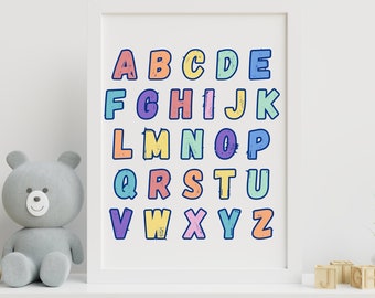 Alphabet Rainbow Poster, Nursery ABC Print, Educational Wall Art Printable, ABC Poster, Pastel Alphabet Print, Playroom Kids ABC Poster