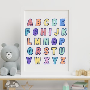 Alphabet Rainbow Poster, Nursery ABC Print, Educational Wall Art Printable, ABC Poster, Pastel Alphabet Print, Playroom Kids ABC Poster
