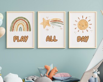 Play All Day Nursery Art Prints, Boho Decor (Digital Download)
