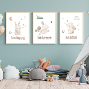 Be Happy Be Brave Be Kind, Boho Playroom Decor, Nursery Printable Poster, Classroom Poster, Playroom Wall Art, Boys Girls Prints