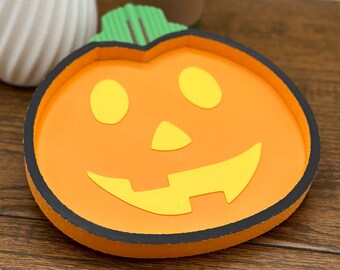 Happy Pumpkin Jack-O-Lantern Tray Fall Decoration, Fall Pumpkin EDC tray, Something for Halloween Decor, Pumpkin Nightstand Decor, 2 Sizes