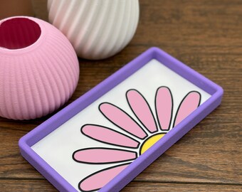 Purple Jewelry Tray, Catch All Tray, Gift for Her, Key Tray, Valet Tray, EDC Tray, Jewelry Tray, Everyday Carry, Pink Daisies, Pink Flowers