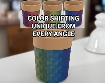 Multi-Color Shifting Blue, Purple & Green Vase Pot, Knurled AI Pattern, Original gift for her, Multiple Sizes, Desk Accessory, gift for them