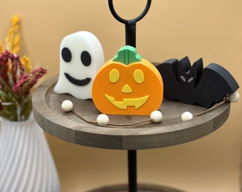Ghost, Pumpkin & Bat Halloween Tiered Tray Decor, Spooky Decor, Fall Decor Tiered Tray, Cute Ghosts Halloween Tray Decor, Cute Pumpkin