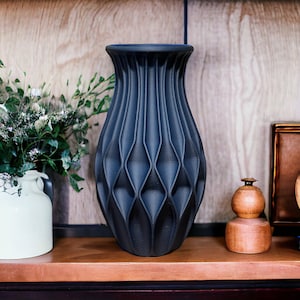 Dark Blue Vase for Dried Flowers, AI inspired Geometric Design, Original gift for her, The V1 in Dark Blue, Multiple Sizes