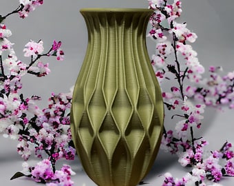 Forest Green Vase for Dried Flowers, AI inspired Geometric Design, Original gift for her, V1 in Forest Green Multiple Sizes, Earth Tone Vase