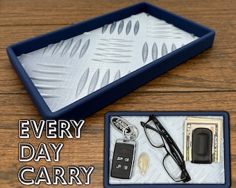5-Bar EDC Tray, Catch All Tray, Checker Plate EDC organizer, Desk Tray, Gift for Him Groomsmen Gift Car Gift Dorm Decor, Everyday Carry Tray