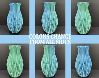 Tropical Color Shifting Blue & Green Vase, AI inspired Geometric Design, Original gift for her, The V1 in Blue Hawaii, Multiple Sizes