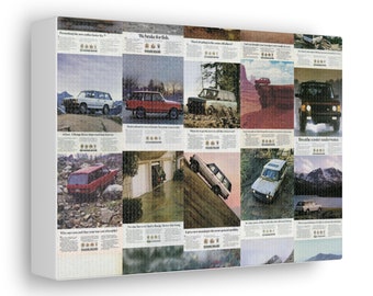 Range Rover Retro Advertisements Canvas Print, classic range rover images, vintage range rover advertisments from 80's and 90's