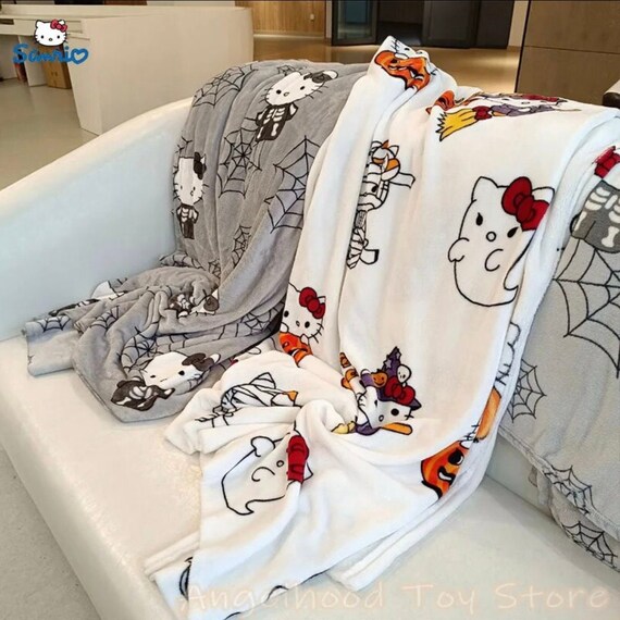 Sanrio Hello Kitty Halloween Ghost Plush Blanket New Kawaii Anime KT Soft Shawl Cartoon Toy Y2K Holiday Tapestry Decoration Gift, Women's, Size