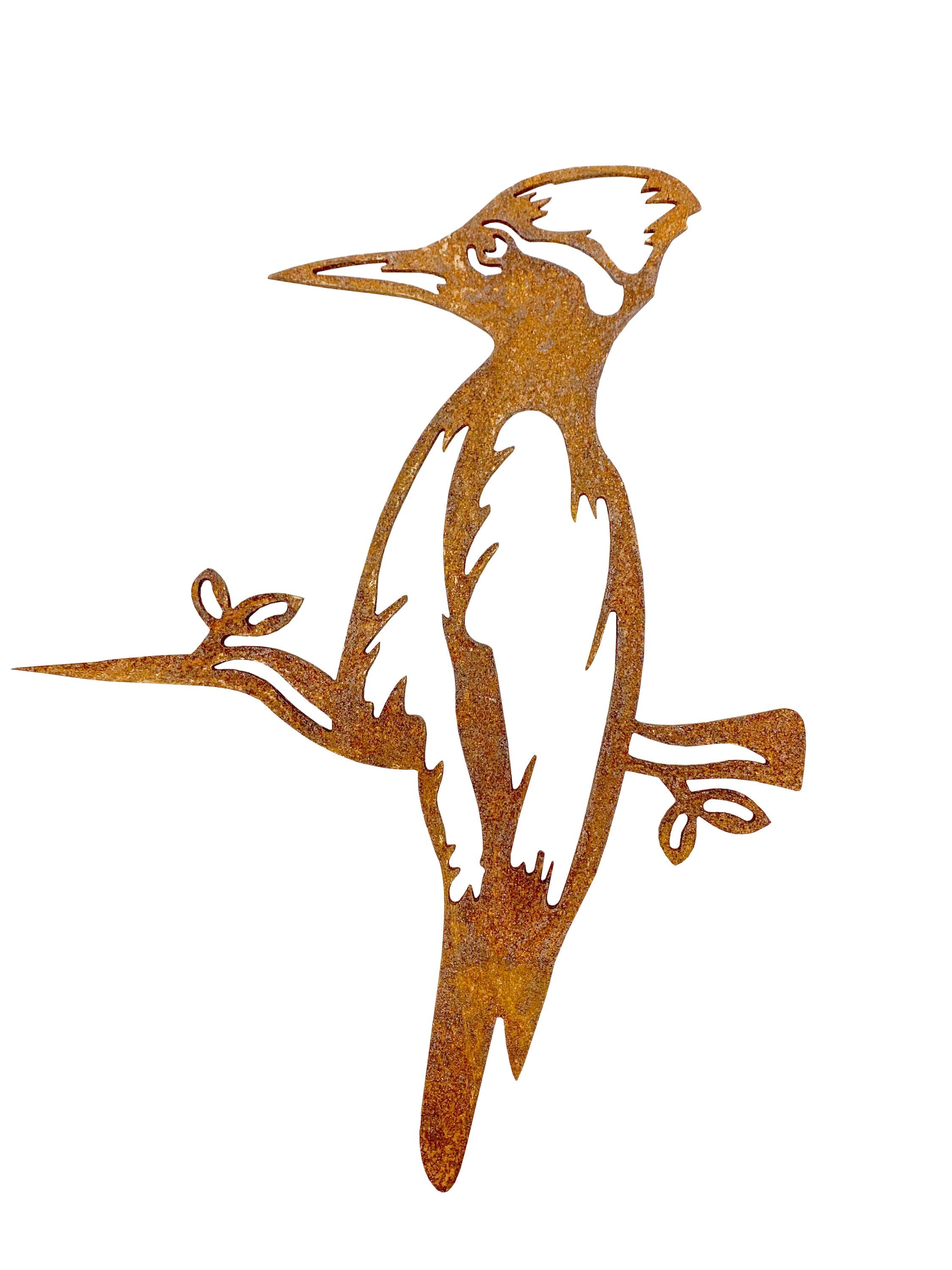 Rustic Rusty Metal Woodpecker Tree Stake, Yard Art, Garden Decor, Bird